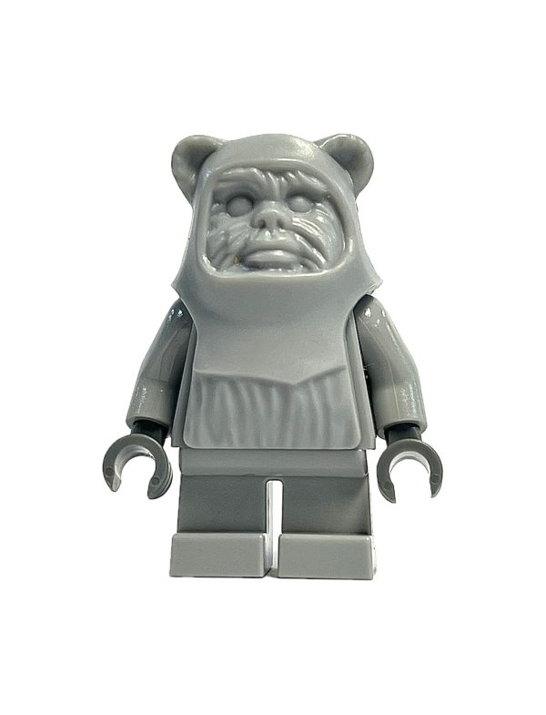 Prototype Wicket (Ewok) Hood Light Bluish Gray with Dark Bluish Gray Hands Monochrome Minifigure Online now